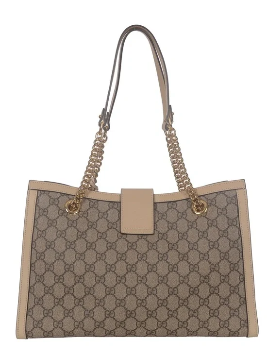 ♥️Gucci Padlock Beige GG Supreme Canvas Shoulder Tote with Gold Chain Handles♥️ - Picture 4 of 16